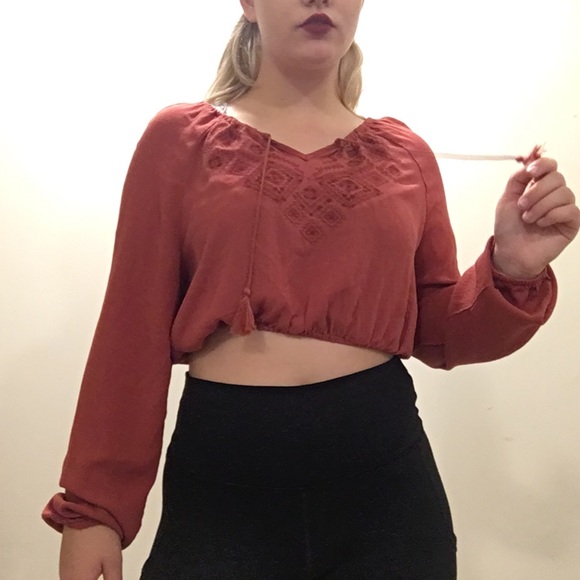 Long sleeve embroidered crop top - Picture 2 of 4
